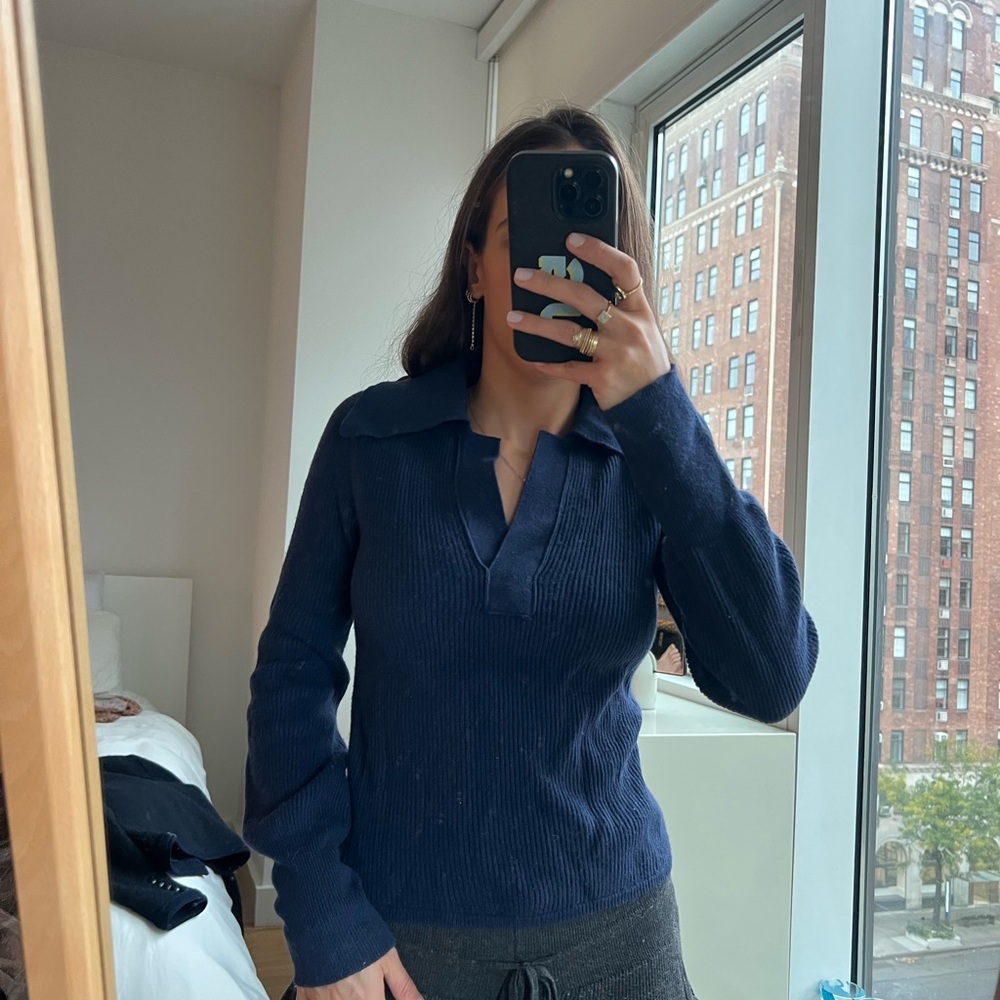 Navy Blue Collared Sweater